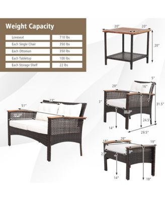 7PCS Patio Rattan Furniture Set Cushioned Loveseat Sofa Ottoman Table