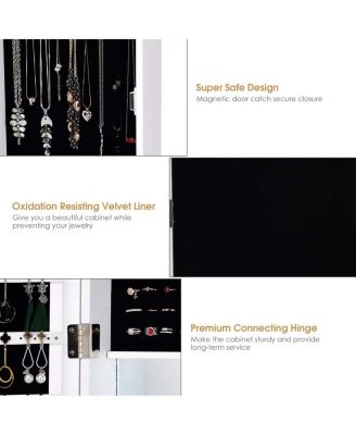 Full Length Mirror Jewelry Cabinet with Ring Slots and Necklace Hooks-White