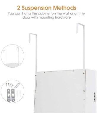 Full Length Mirror Jewelry Cabinet with Ring Slots and Necklace Hooks-White