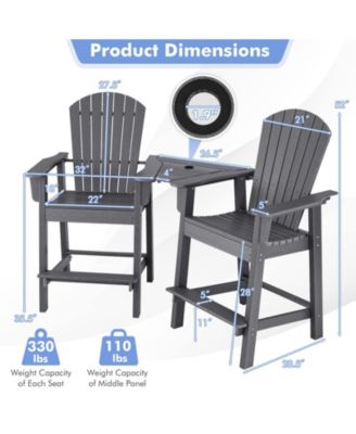 2 Pieces HDPE Tall Adirondack Chair with Middle Connecting Tray
