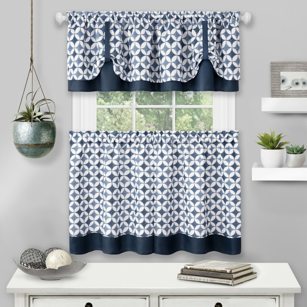 Kate Aurora Modern Geo 3 Pc Kitchen Curtain Tier & Valance Set
