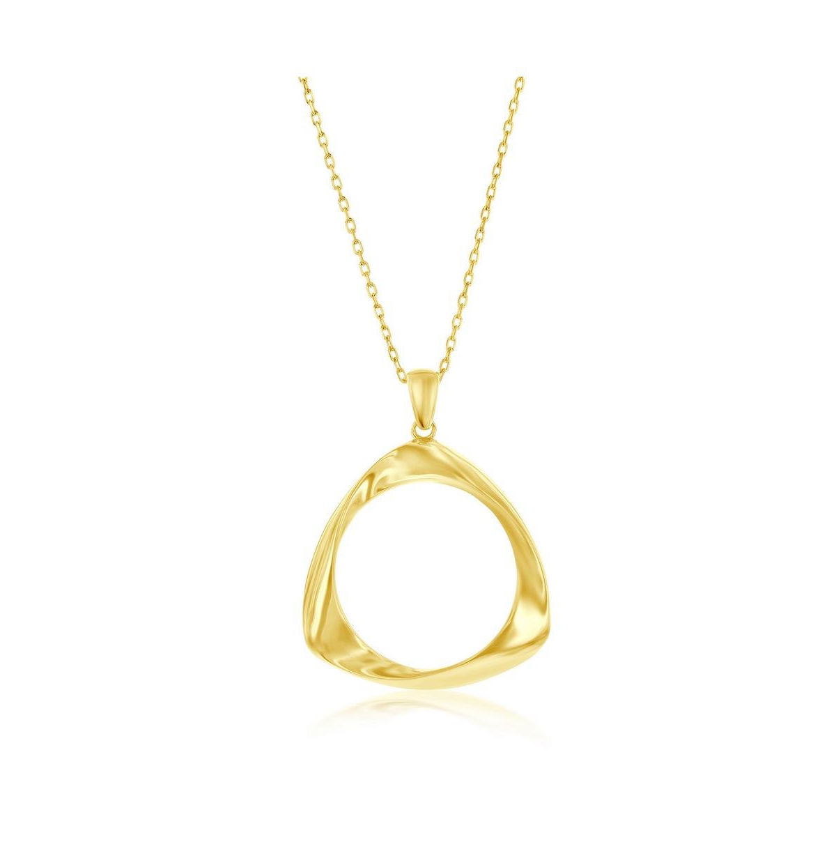 Gold Plated Over Sterling Silver High Polished Twist Triangle Pendant Necklace - Gold