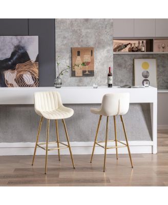 Set of 2 Velvet Chrome Footrest Counter Stools