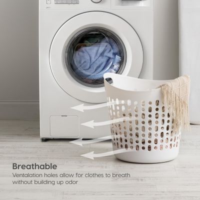 USA Laundry Basket 40L Durable and Flexible, Portable Round Bin, 1.15 Bushel Hamper for Storage with Ventilation Holes for Closet Dorm, White