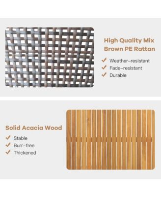 8PCS Patio Rattan Furniture Set Acacia Wood Cushioned Sofa