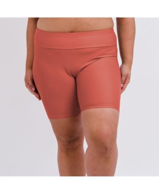 Plus Size Chlorine Resistant High Waisted Mid-Thigh Swim Shorts