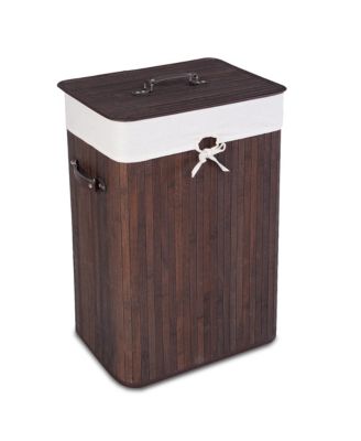 Rectangle Bamboo Hamper Laundry Basket Washing Cloth Bin Lid