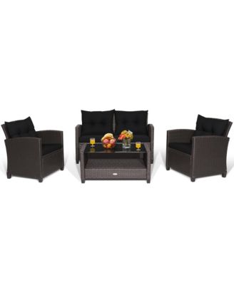 8 PCS Patio Rattan Furniture Set Glass Table Shelf Sofa Cushion Turquoise