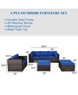6PCS Patio Rattan Furniture Set Sectional Cushion Sofa Coffee Table Ottoman