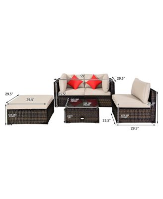 5PCS Outdoor Patio Rattan Furniture Set Sectional Conversation