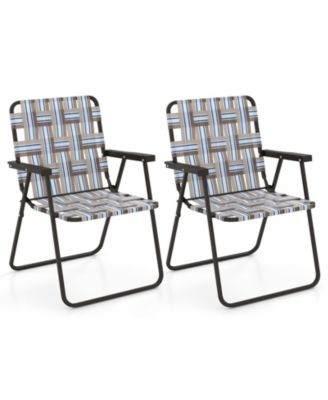 2 Pieces Folding Beach Chair Camping Lawn Webbing Chair