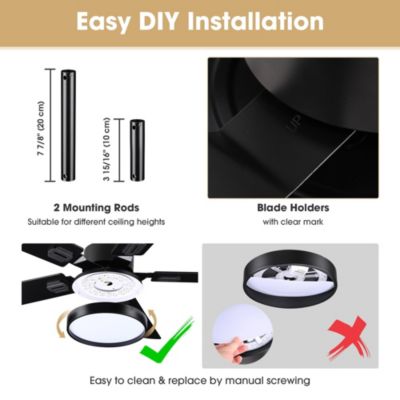 52" Ceiling Fan with Light Remote Control LED Chandelier Lamp 6 Speed Reversible