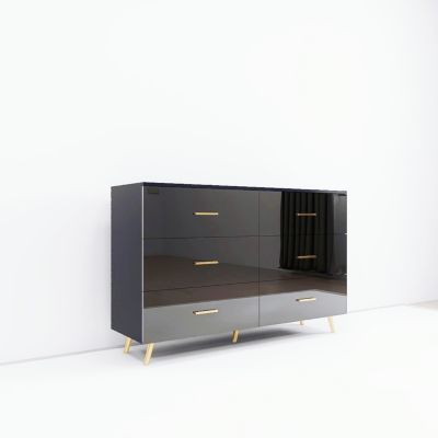 6 Drawer Chest with Golden Accents in Black Finish