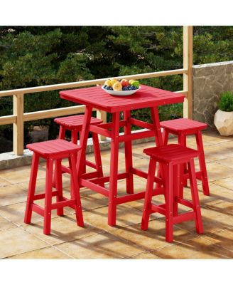 5-Piece HDPE Outdoor Patio Dining Bar Bistro Table Set with Counter High Stools