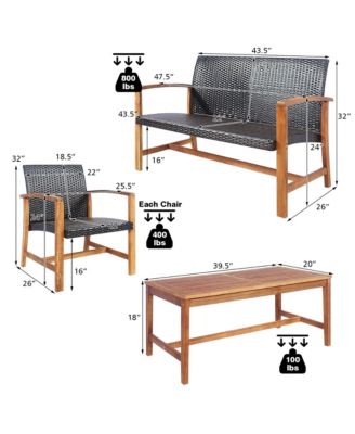 8PCS Outdoor Patio Rattan Furniture Set Acacia Wood Frame Sofa Loveseat Garden