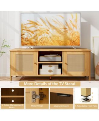TV Stand for TV up to 55 Inches with Faux Rattan Door-Natural