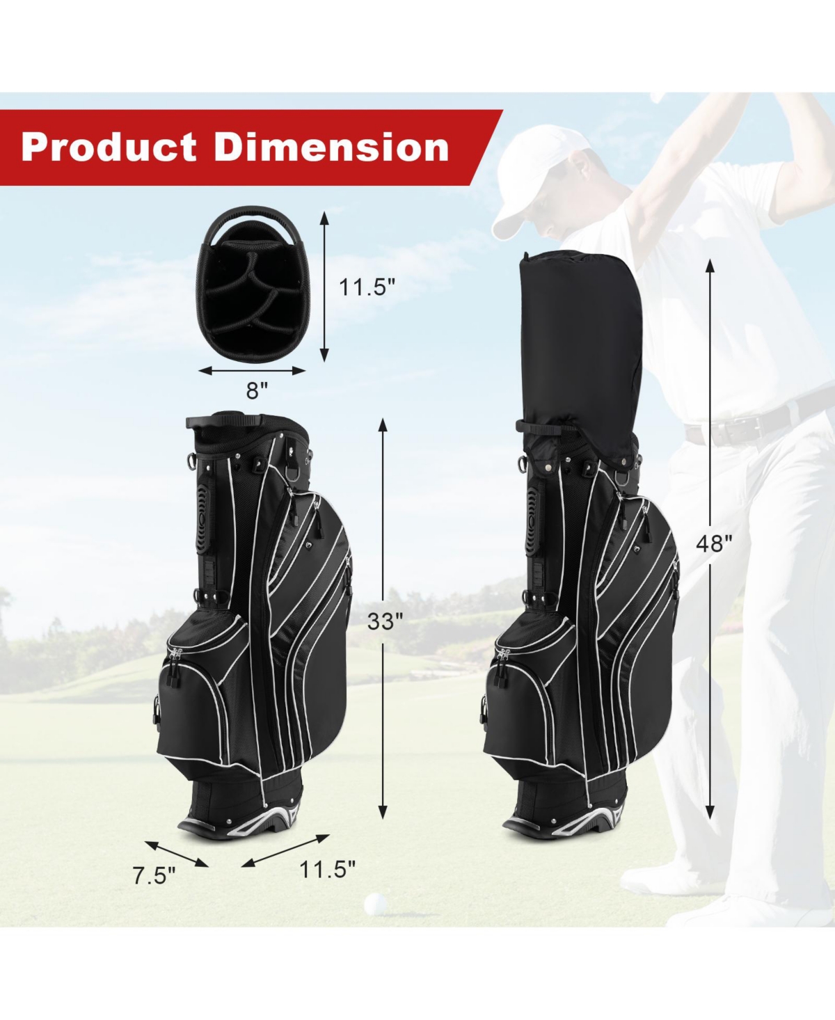 Slickblue Golf Stand Bag Lightweight and Portable Golf Cart Bag with Shoulder Strap