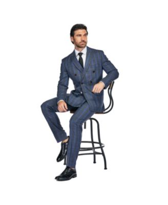 Men's 2-Piece Double Breasted Checked Plaid Slim Fit Suit