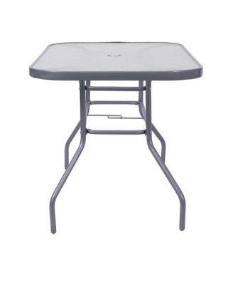 Tala Patio Table With Tempered Glass Top With Umbrella Hole And Steel Frame