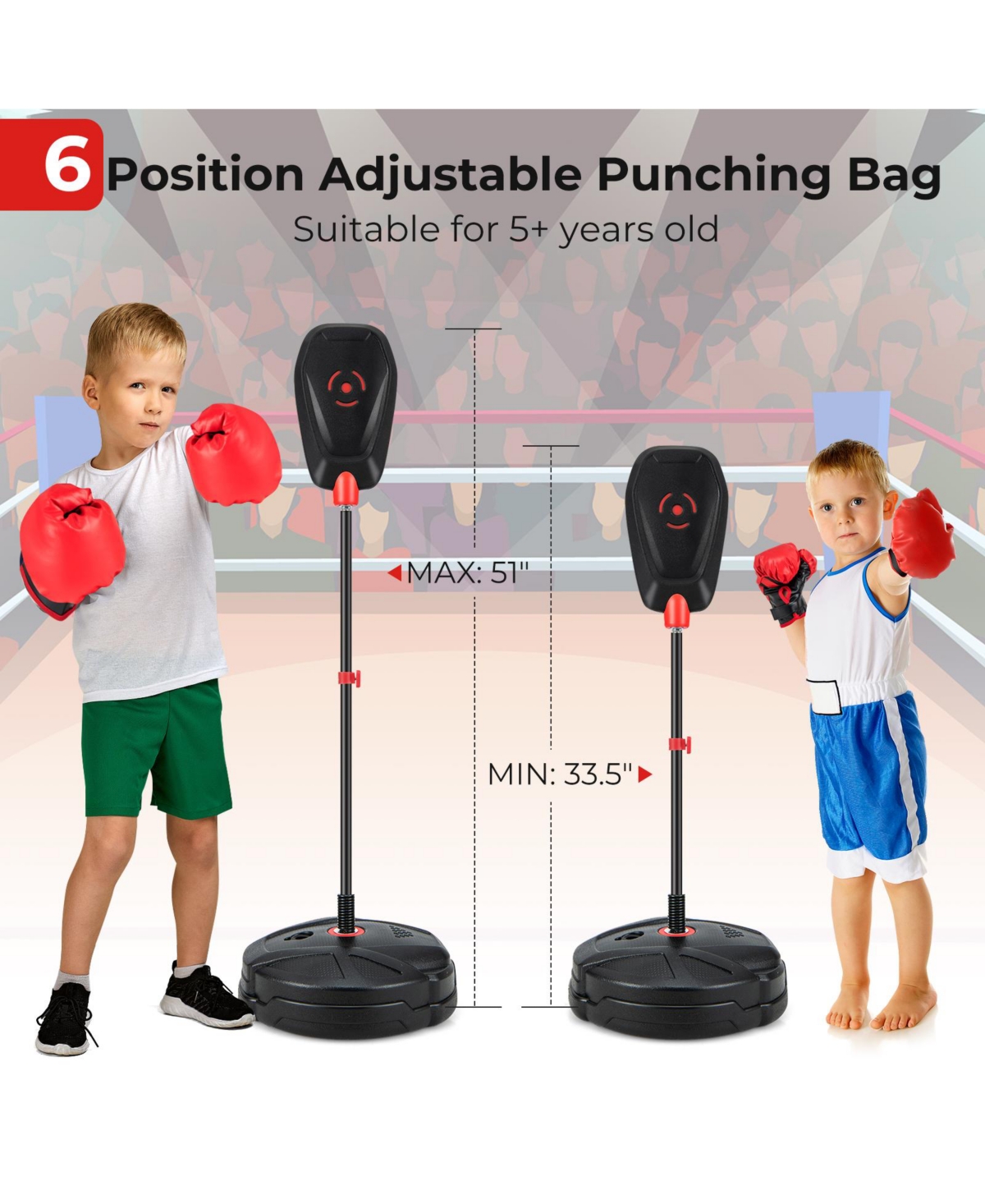 Slickblue Inflation-Free Boxing set with Punching Bag and Boxing Gloves Quick Rebound Design for 5+ Years Old Kids