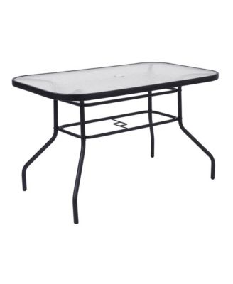 Tala Patio Table With Tempered Glass Top With Umbrella Hole And Steel Frame
