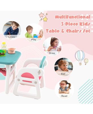 3-Piece Kids Table and Chair Set Toddler Activity Study Desk with Building Blocks