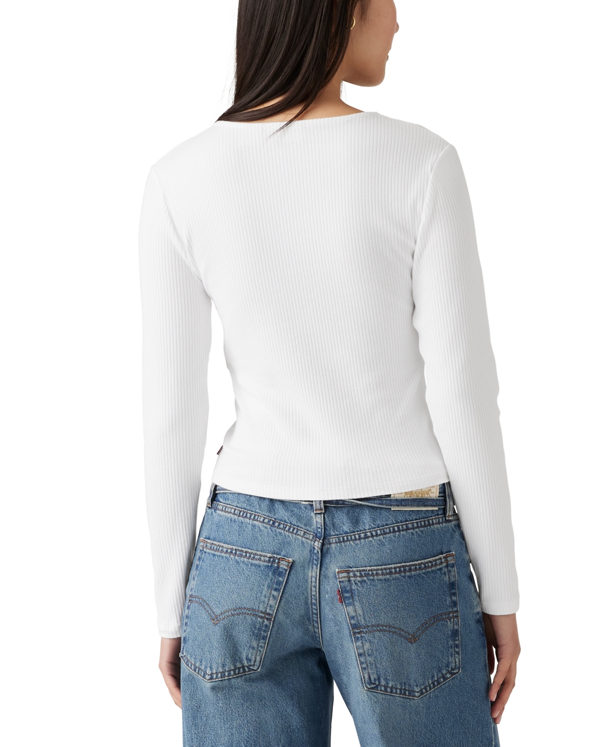 Levi's Women's Muse Ribbed Long-sleeve Button-up Top In White