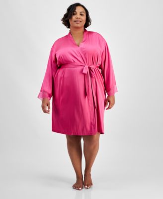 I.N.C. International Concepts - Plus Size Lace-Trim Satin Robe