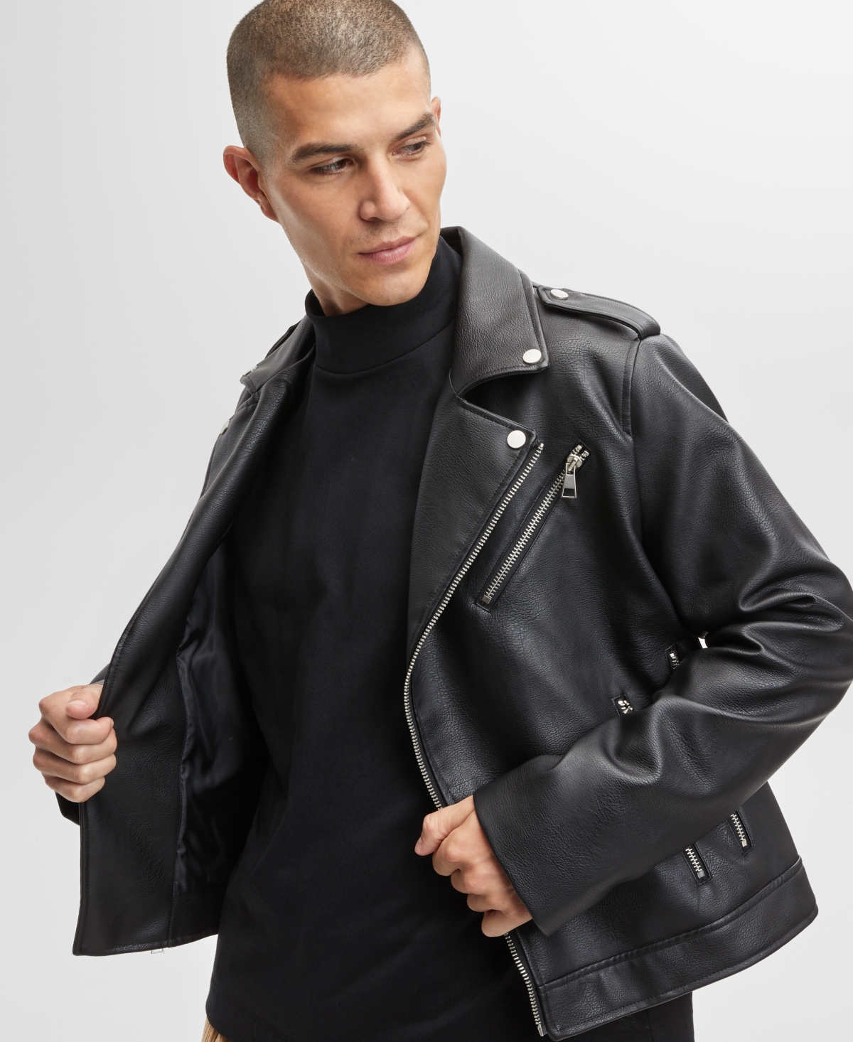 Mode Of One Men's Biker Jacket, Created For Macy's In Deep Black
