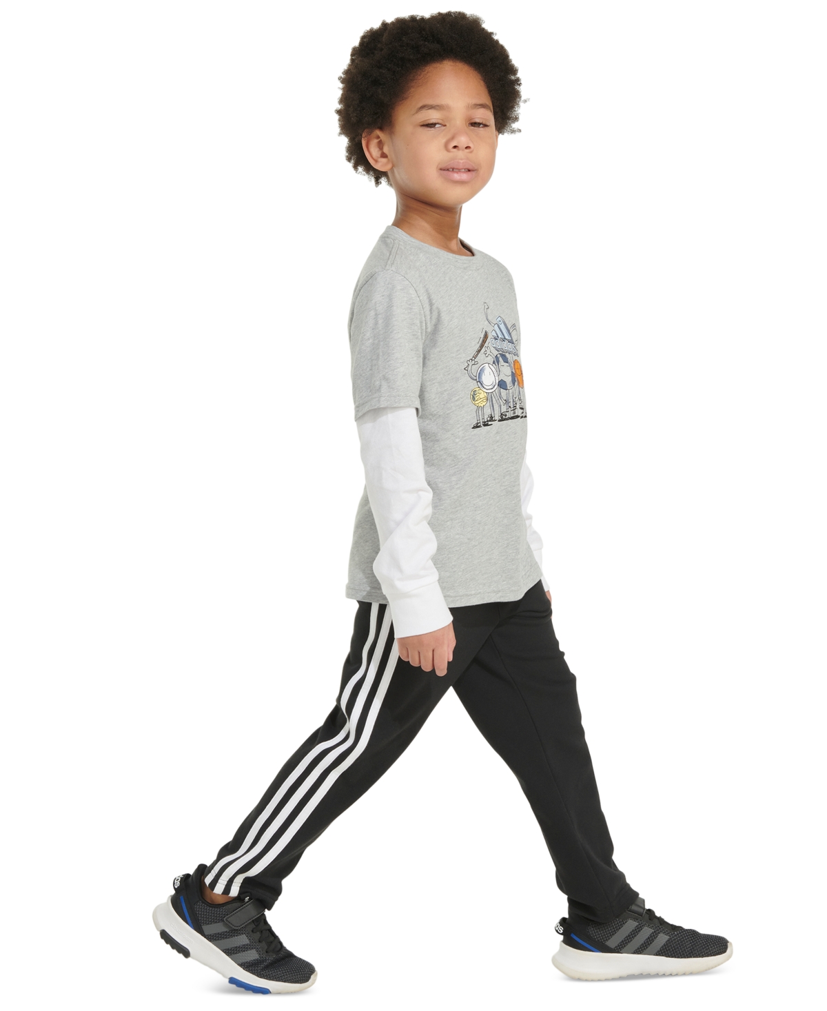 adidas Little & Toddler Boys Heather Layered-Look T-Shirt & Pants, 2 Piece Set