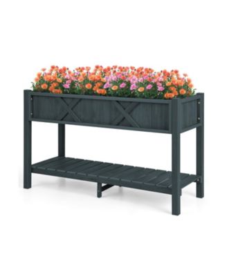 Poly Wood Elevated Planter Box with Legs Storage Shelf Drainage Holes