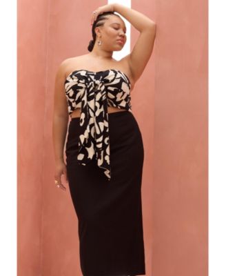 Women's Plus Size Tie Front Scarf Top