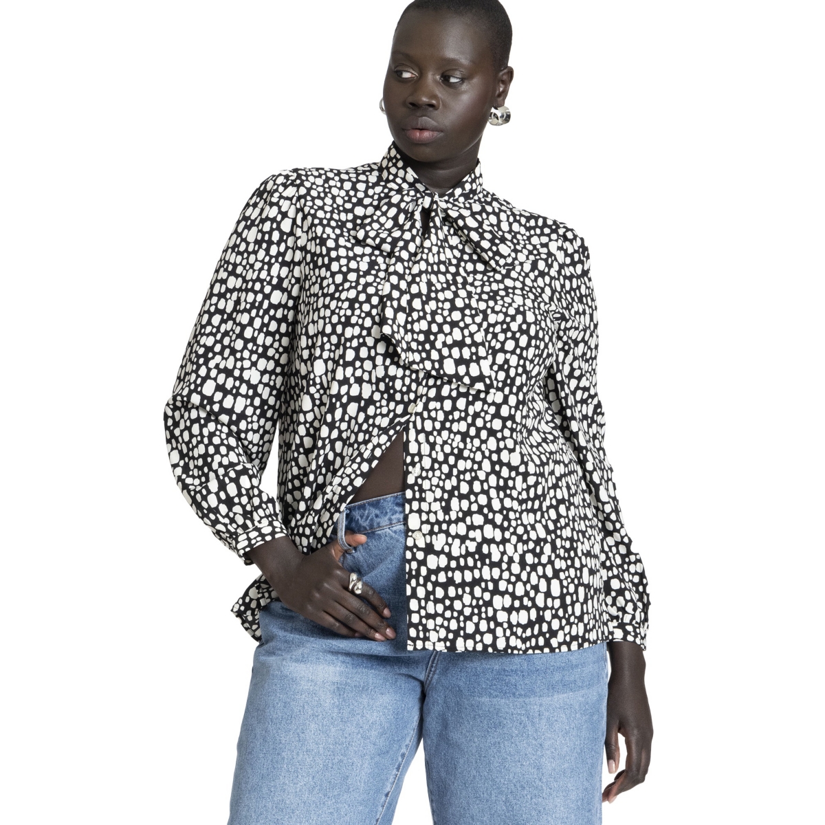Eloquii Plus Size Printed Tie Neck Blouse
