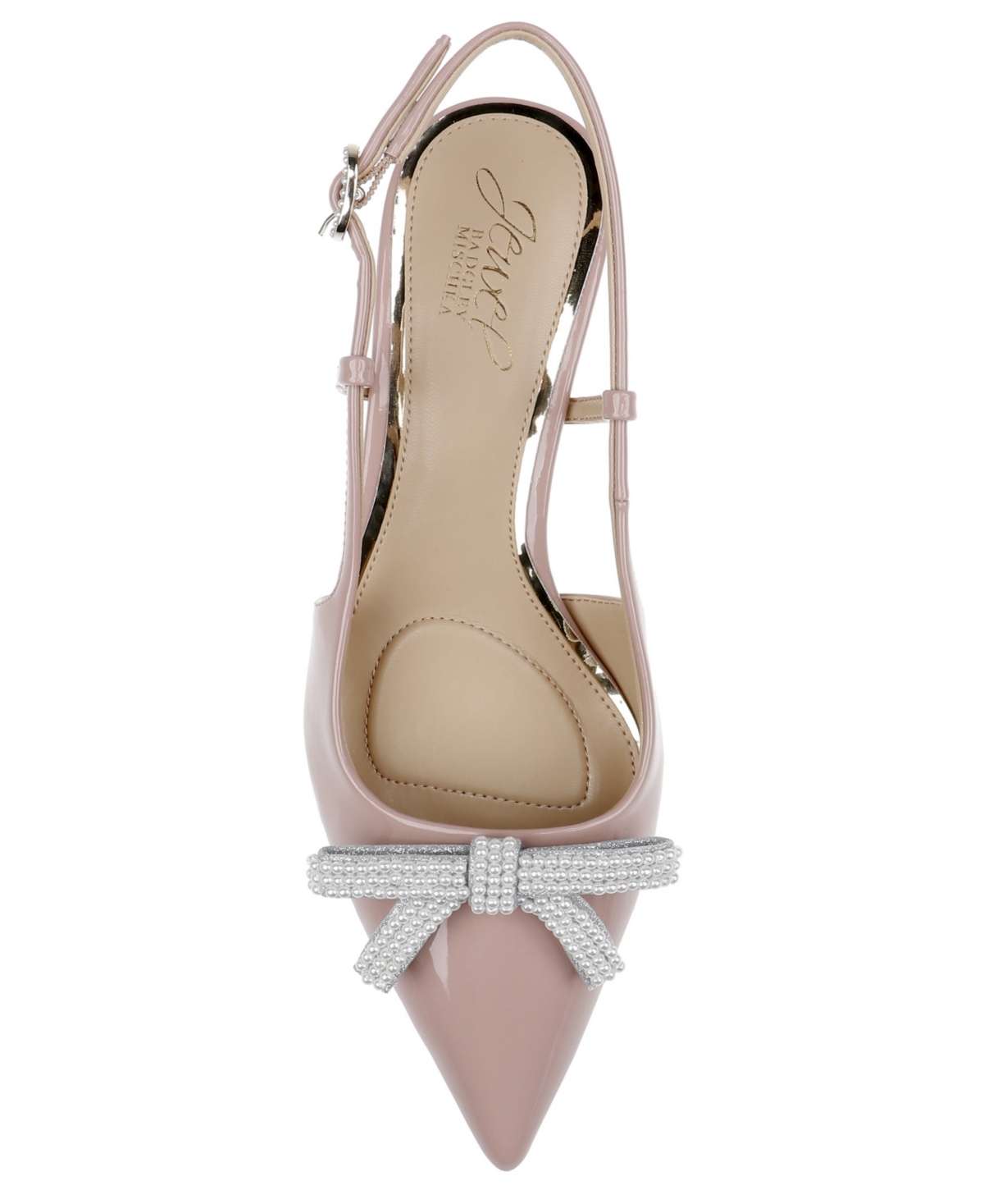 Jewel Badgley Mischka Krystia Slingback Pointed Toe Kitten Heel Pump In Champagne Satin