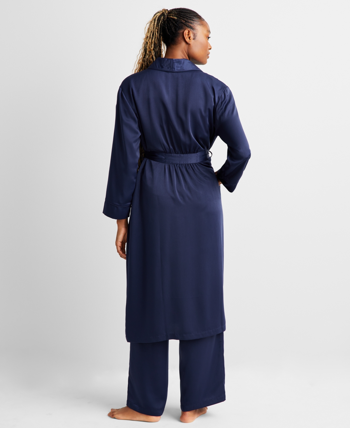 State of Day Women's Belted Shawl-Collar Crepe de Chine Robe, Created for Macy's