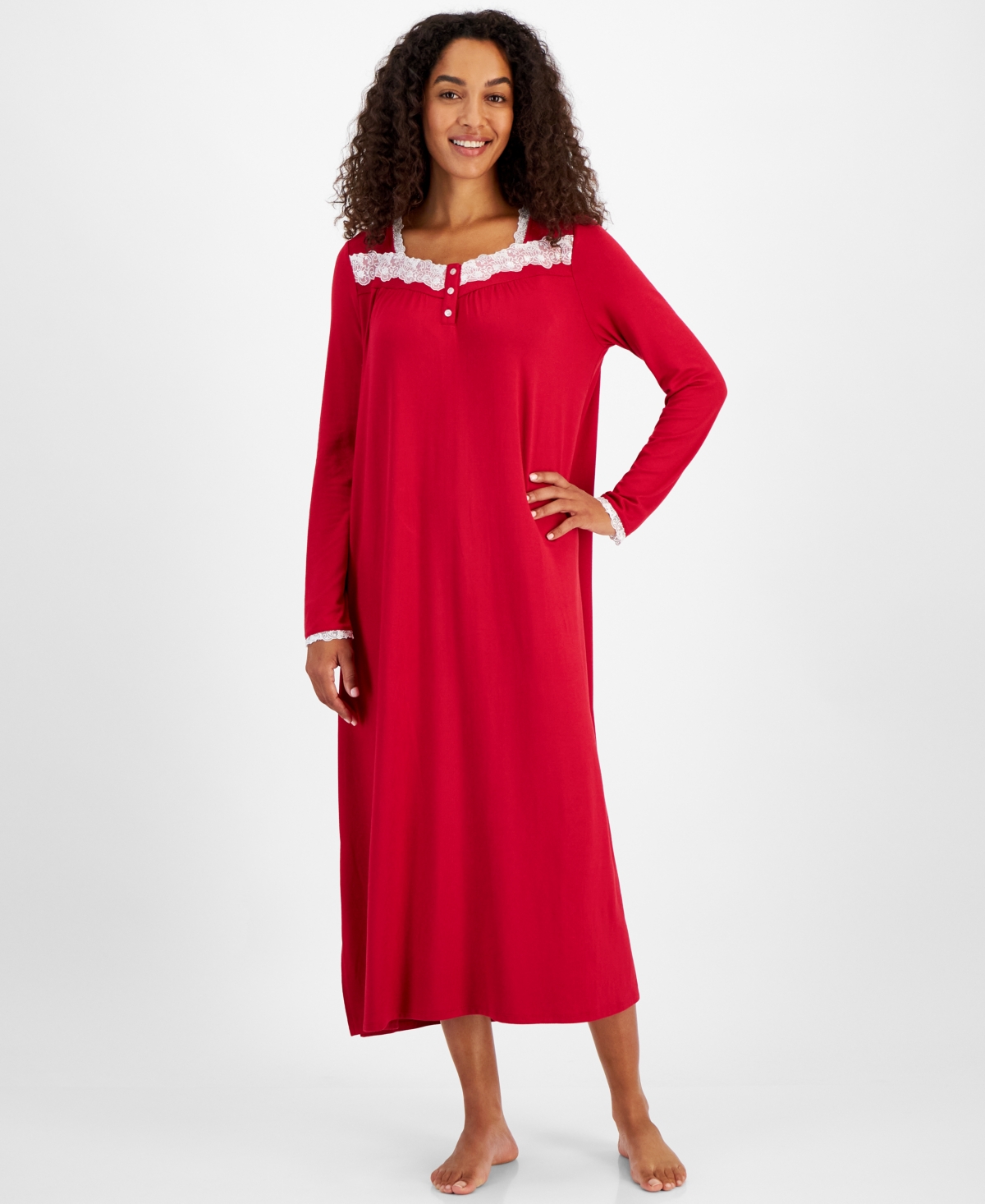 CHARTER CLUB WOMEN'S SOFT KNIT LACE-TRIM NIGHTGOWN, CREATED FOR MACY'S 