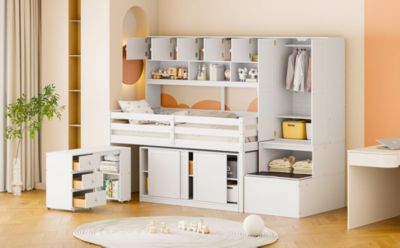 Streamdale Twin Loft Bed with Desk, Storage & Shelves