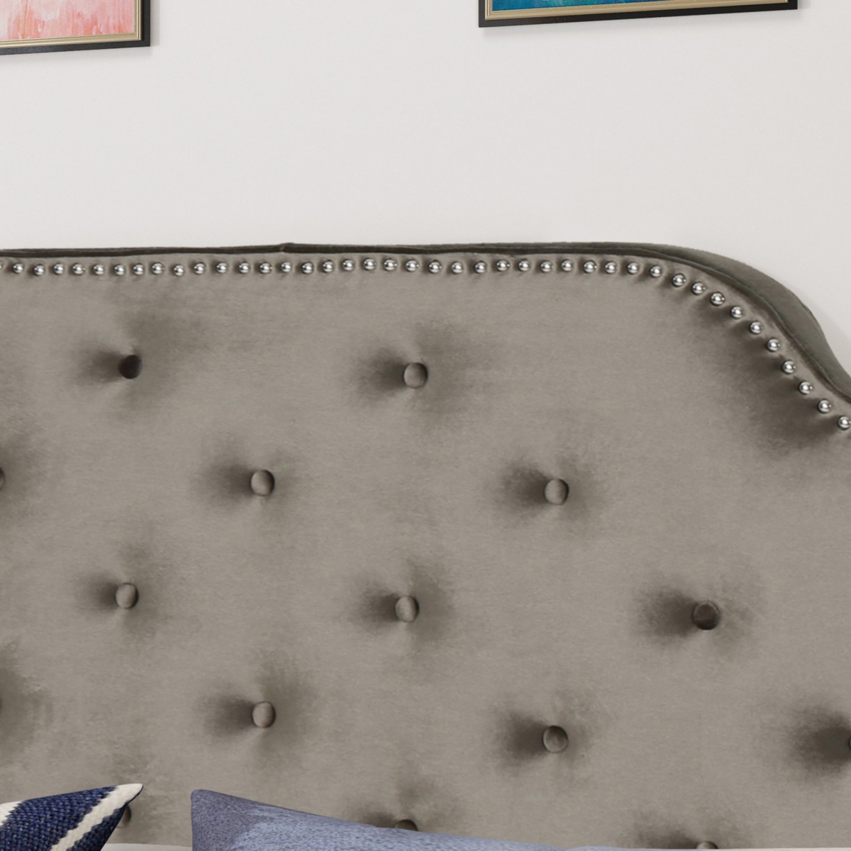 Simplie Fun Glam Velvet Button Tufted Diamond Stitch Headboard with Nailhead Accents