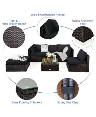6PCS Outdoor Patio Rattan Furniture Set Cushioned Sectional Sofa
