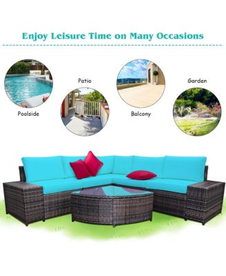 6PCS Rattan Furniture Set Conversation Cushioned Sofa Armrest Garden