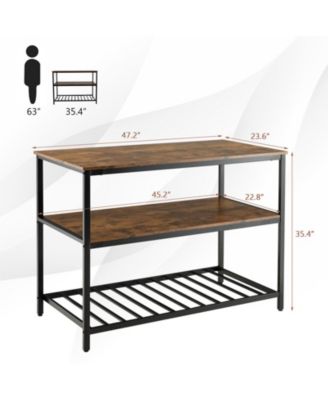 47.2" x 23.6" 3 Shelves Kitchen Island Industrial Prep Table with Bottom Wine Rack