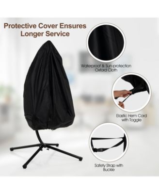 Patio Hanging Egg Chair with Stand Waterproof Cover and Folding Basket