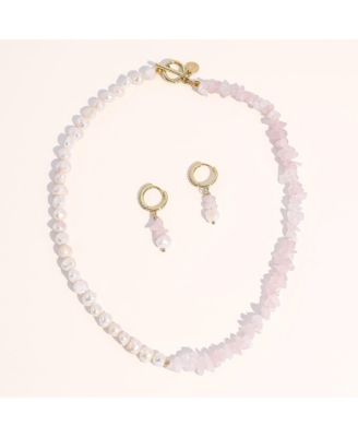 Rose Quartz Earrings & Necklace Gift Set - Large