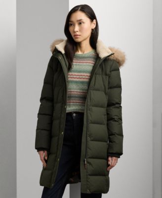 Petite Faux-Fur-Trim Hooded Puffer Coat