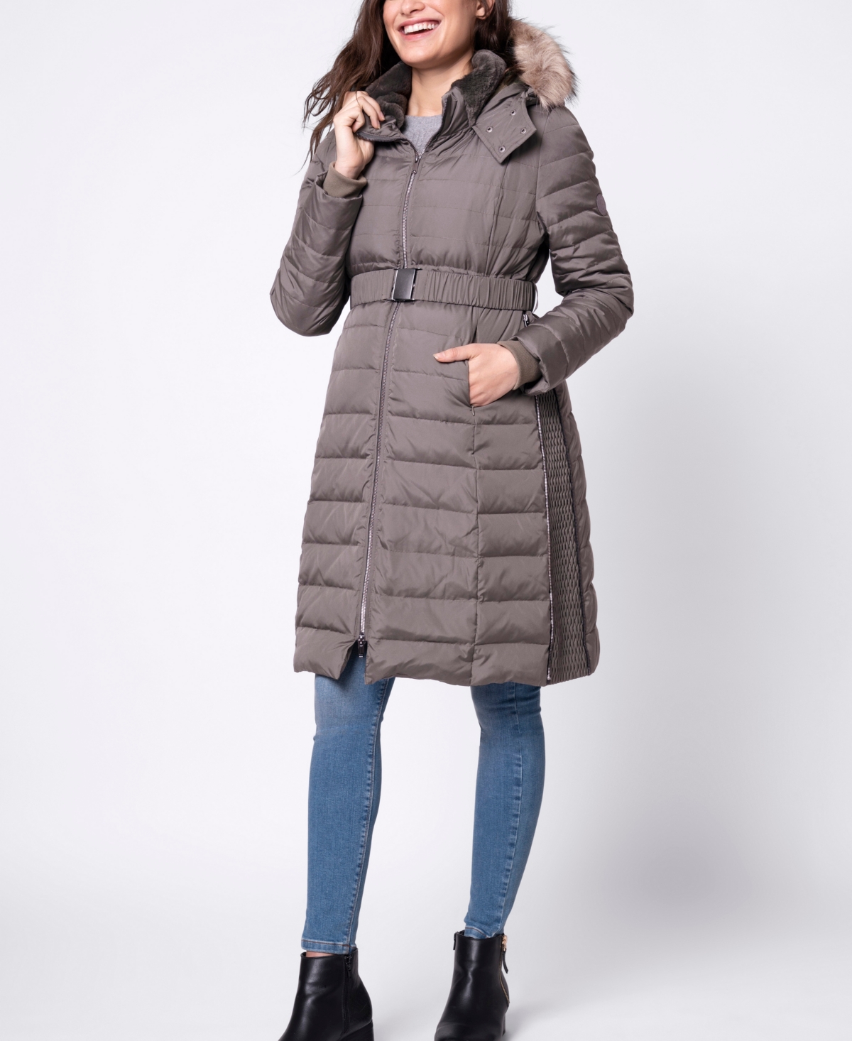 Shop Seraphine Women's 3 In 1 Down Maternity Babywearing Coat In Taupe