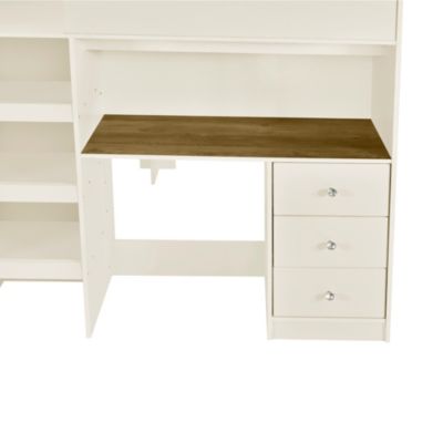  Full-Size Loft Bed with Wardrobe, Desk, Shelves, Drawers