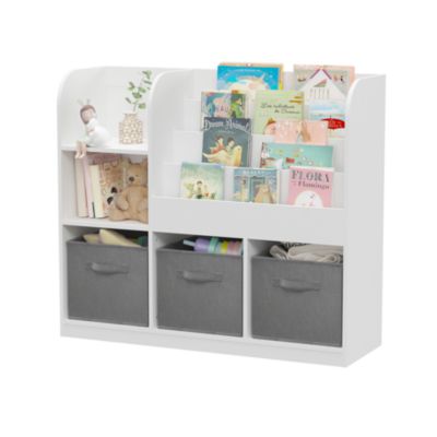 Kids Multifunctional Bookcase with Drawers (White/Gray)