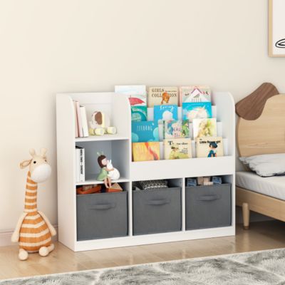 Kids Multifunctional Bookcase with Drawers (White/Gray)