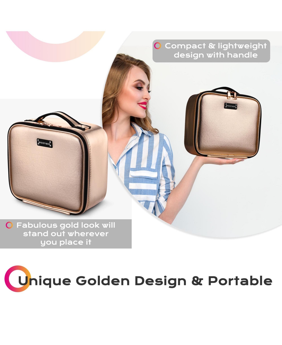 Byootique Small Makeup Case Cosmetic Bag Storage Box Mirror Toiletry Organizer