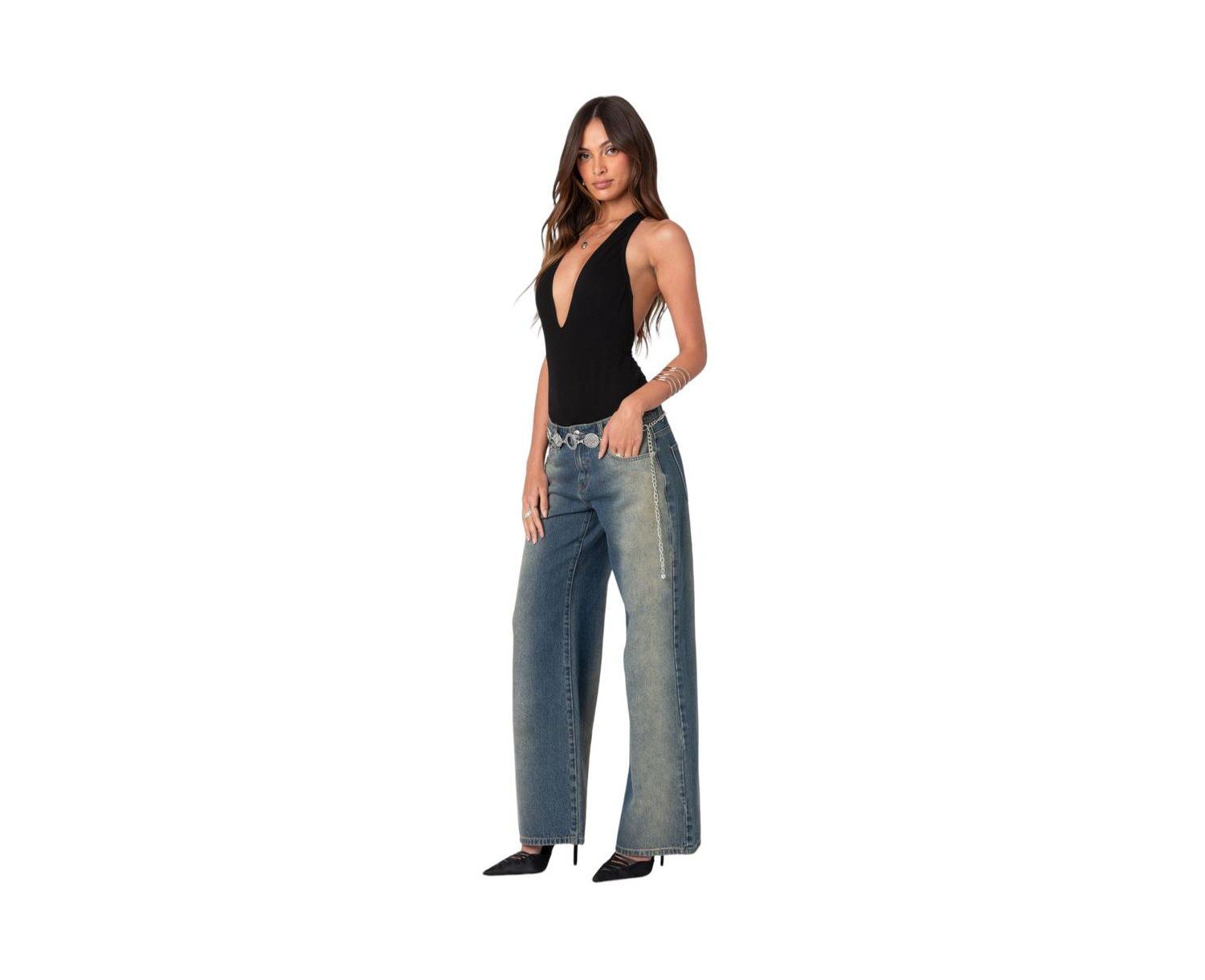 Women's Deep V Backless Bodysuit